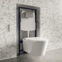 Wall Hung Smart Bidet Japanese Toilet & 1160mm Frame Cistern and Chrome Pneumatic Flush Plate - Purificare Wall Hung Smart Bidet Japanese Toilet & 1160mm Frame Cistern and Chrome Pneumatic Flush Plate - Purificare