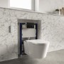 Wall Hung Smart Bidet Japanese Toilet & 820mm Frame Cistern and Black Pneumatic Flush Plate - Purificare