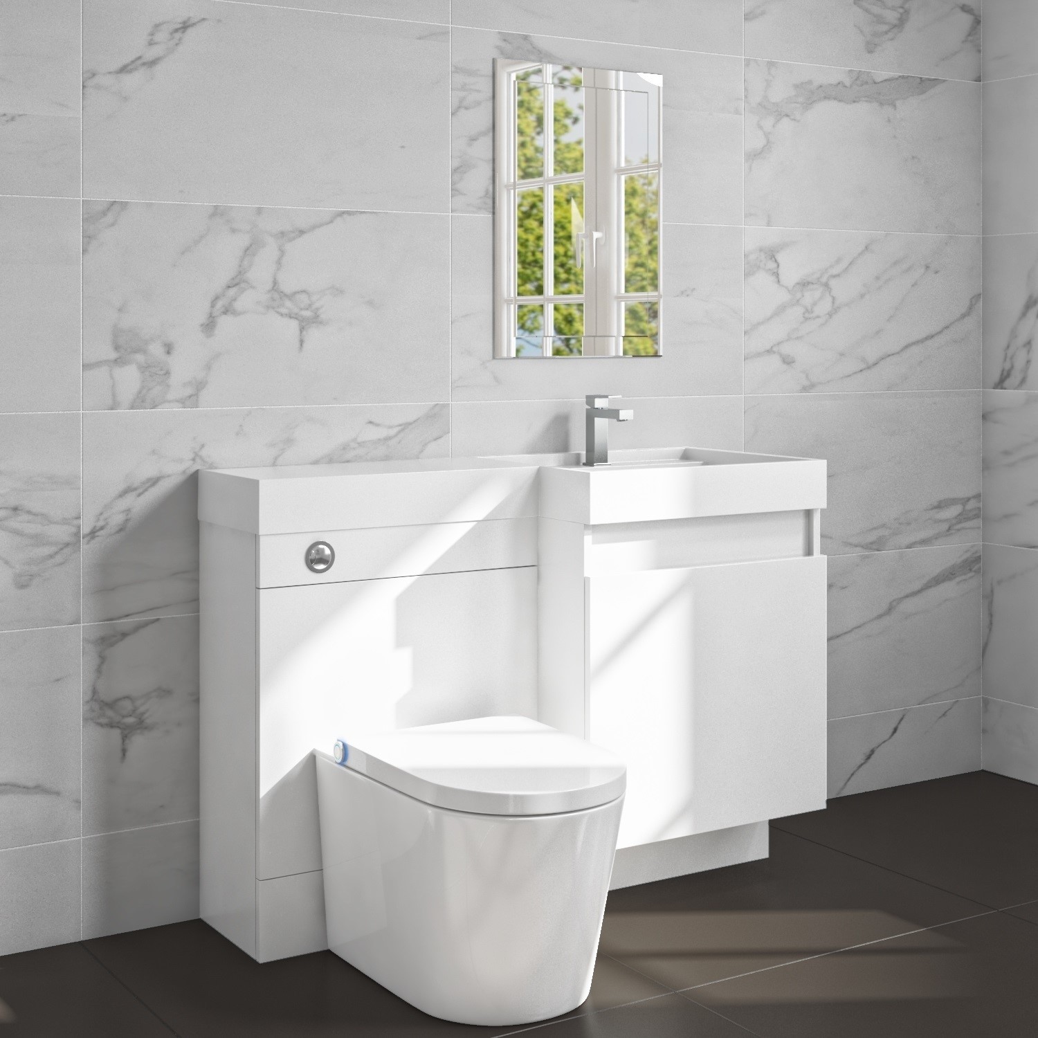 1200mm White Toilet and Sink Unit Right Hand with Smart Bidet Toilet - Agora