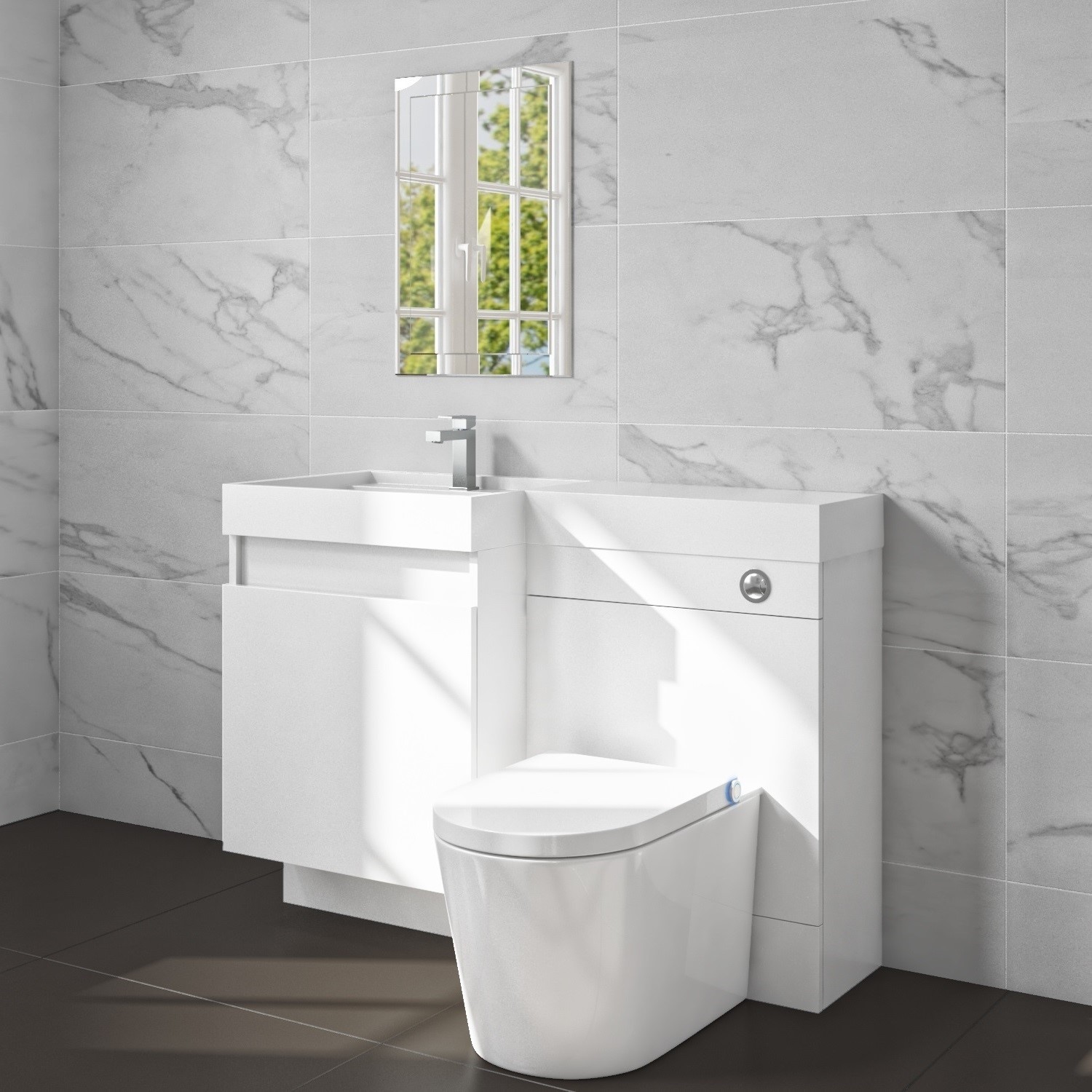 1200mm White Toilet and Sink Unit Left Hand with Smart Bidet Toilet - Agora