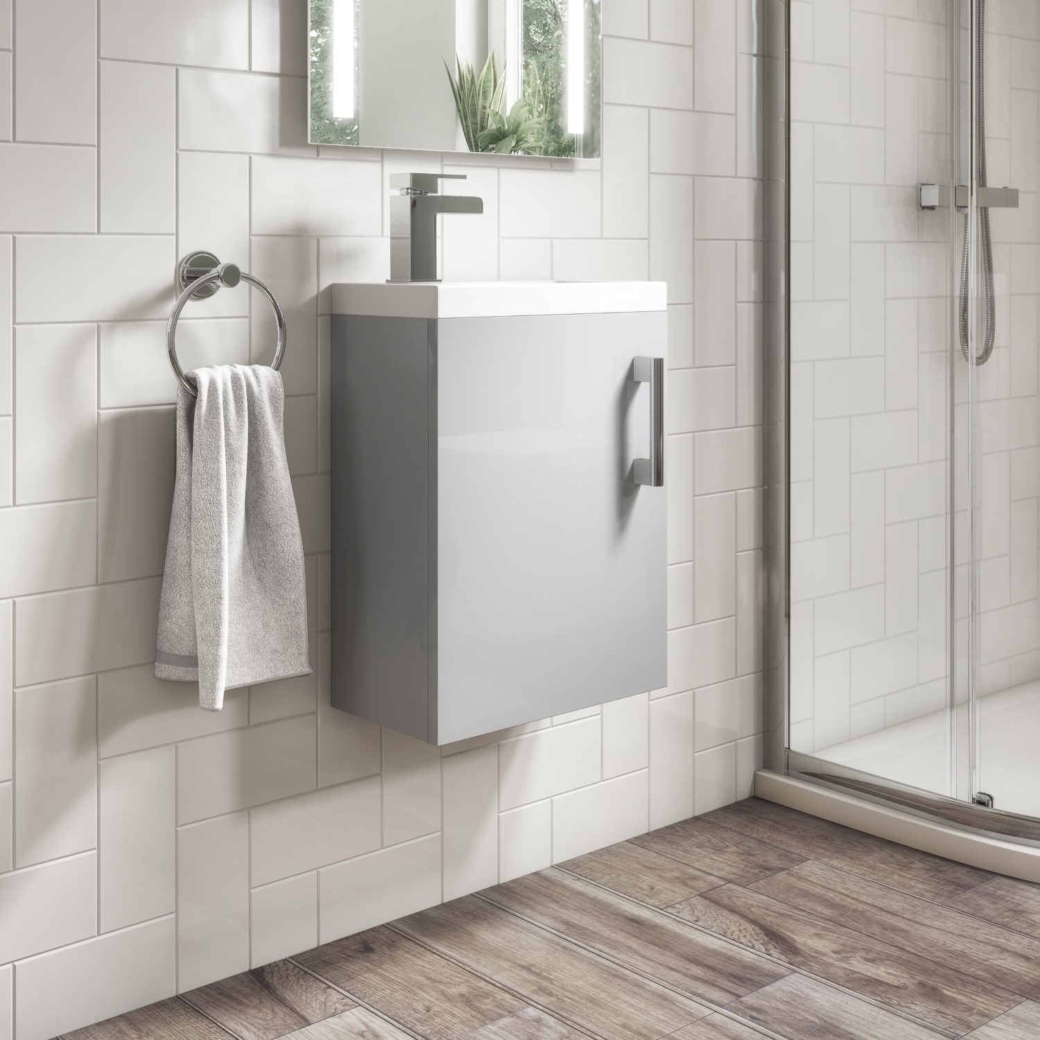 400mm Grey Wall Hung Cloakroom Vanity Unit with Basin - Ashford