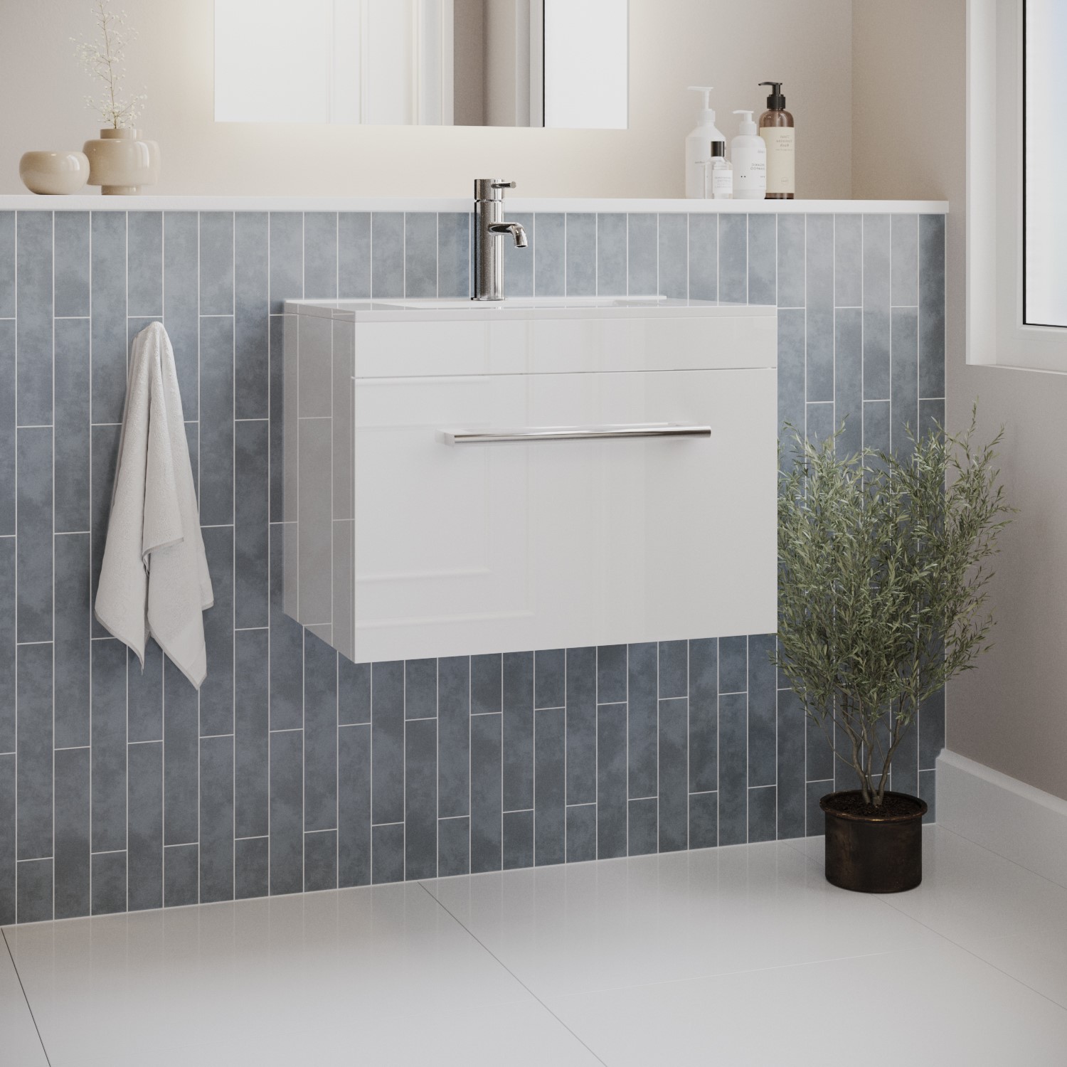 600mm White Wall Hung Vanity Unit with Basin - Ashford