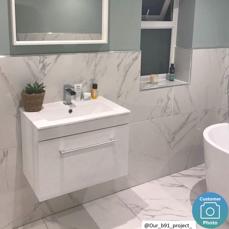 600mm White Wall Hung Vanity Unit with Basin and Chrome Handle - Ashford