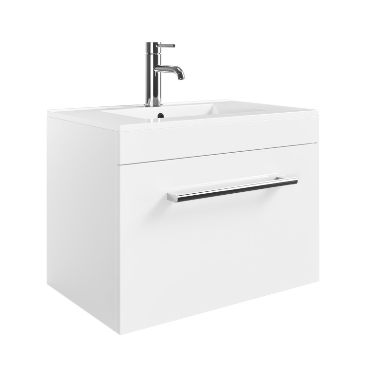 600mm White Wall Hung Vanity Unit with Basin and Chrome Handles - Ashford