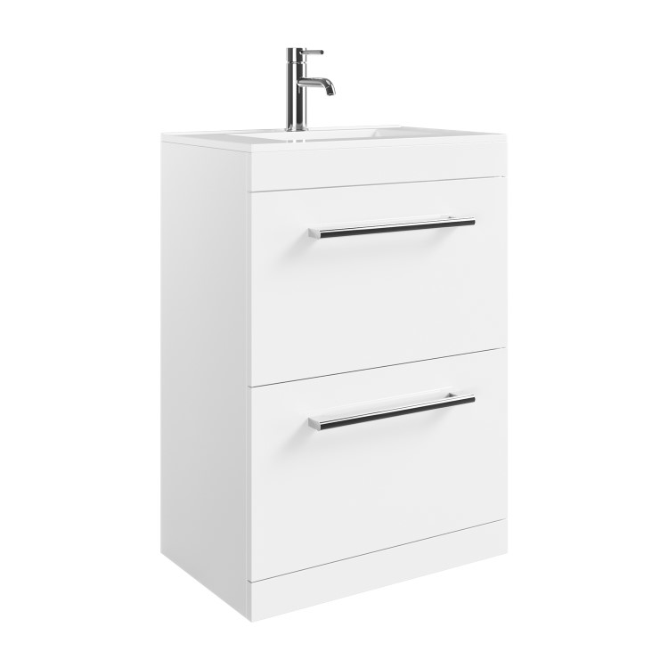 600mm White Freestanding Vanity Unit with Basin and Chrome Handles - Ashford