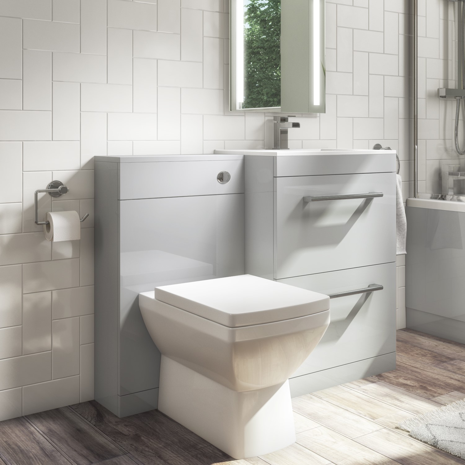 1100mm Grey Toilet and Sink Unit with Square Toilet - Ashford