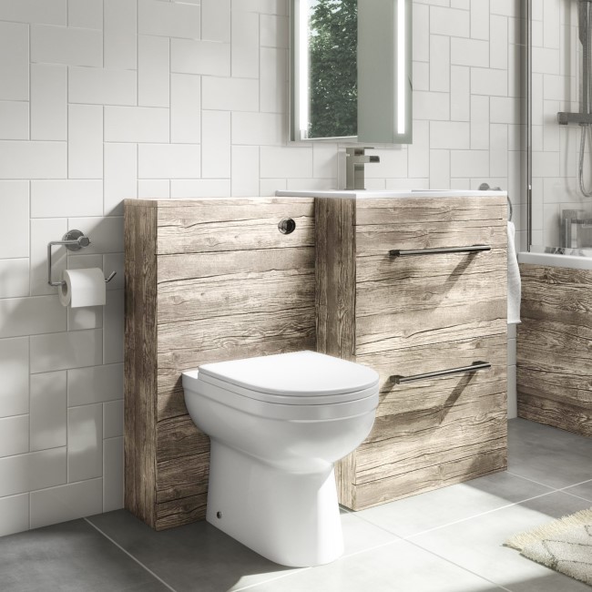 1100mm Wood Effect Toilet and Sink Unit with Round Toilet - Ashford