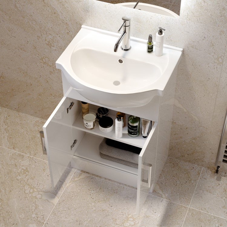 560mm White Freestanding Vanity Unit with Basin - Classic
