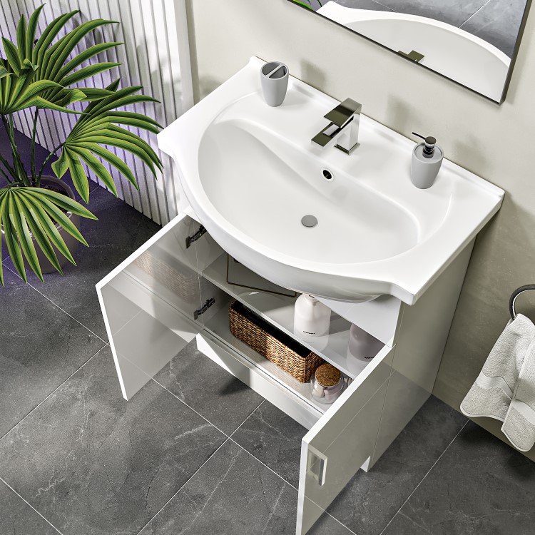 650mm White Freestanding Vanity Unit with Basin - Classic