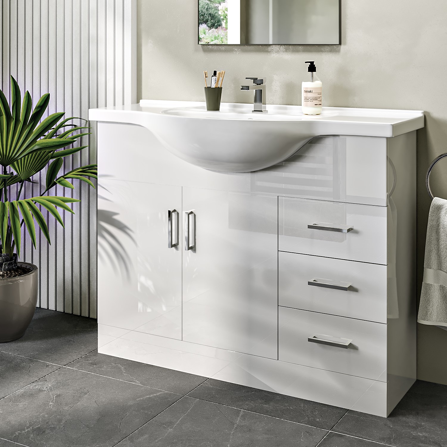 1075mm White Freestanding Vanity Unit with Basin - Classic