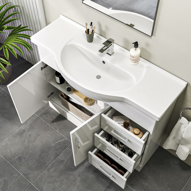 1075mm White Freestanding Vanity Unit with Basin - Classic