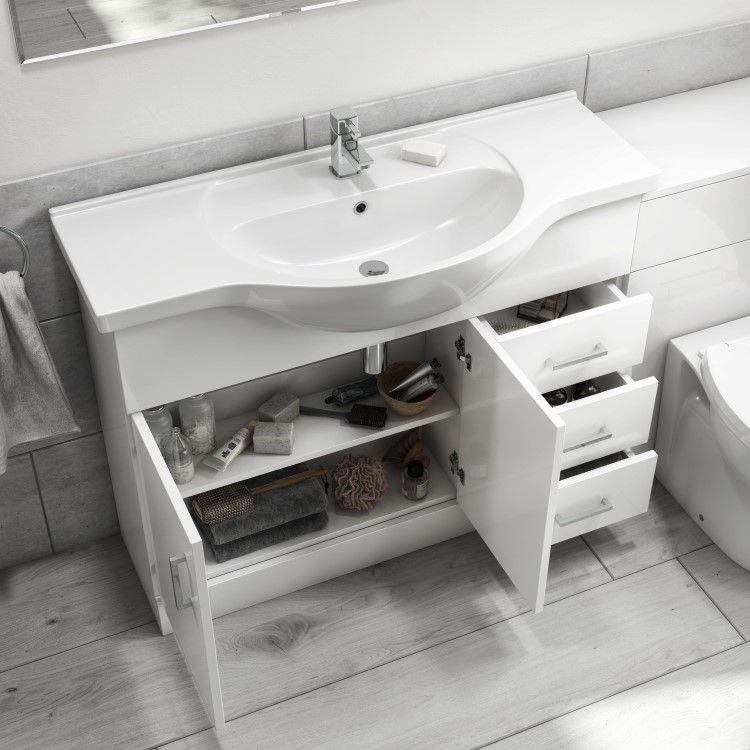 1075mm White Freestanding Vanity Unit with Basin - Classic
