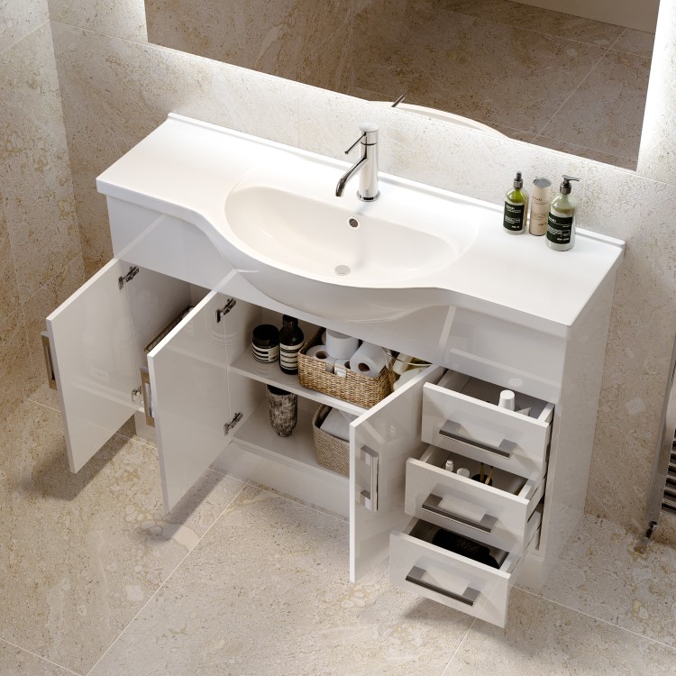 1200mm White Freestanding Vanity Unit with Basin - Classic