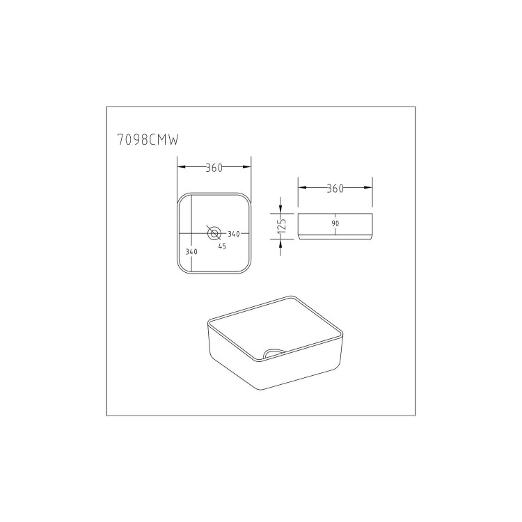 600mm Concrete Effect Countertop Basin Shelf with Square Basin - Lund