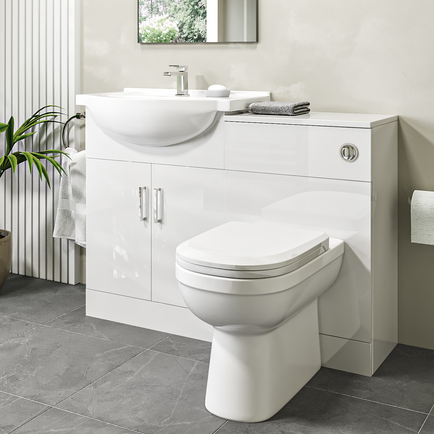 1100mm White Toilet and Sink Unit with Round Toilet - Classic