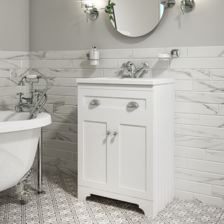 Box Opened Baxenden 600mm Matt White Floorstanding Vanity Unit
