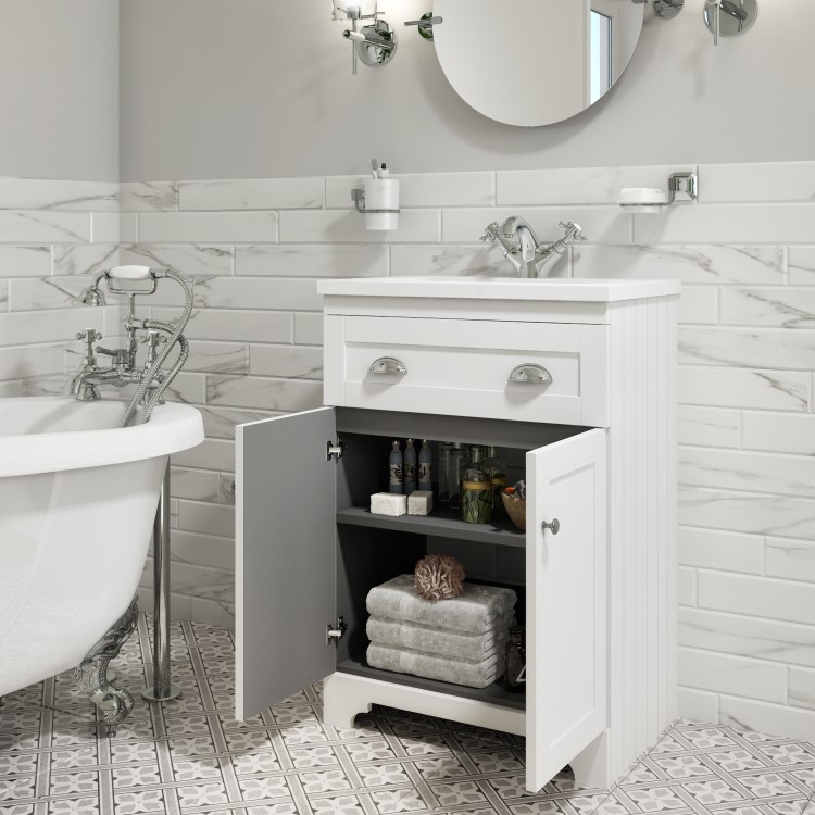 Box Opened Baxenden 600mm Matt White Floorstanding Vanity Unit