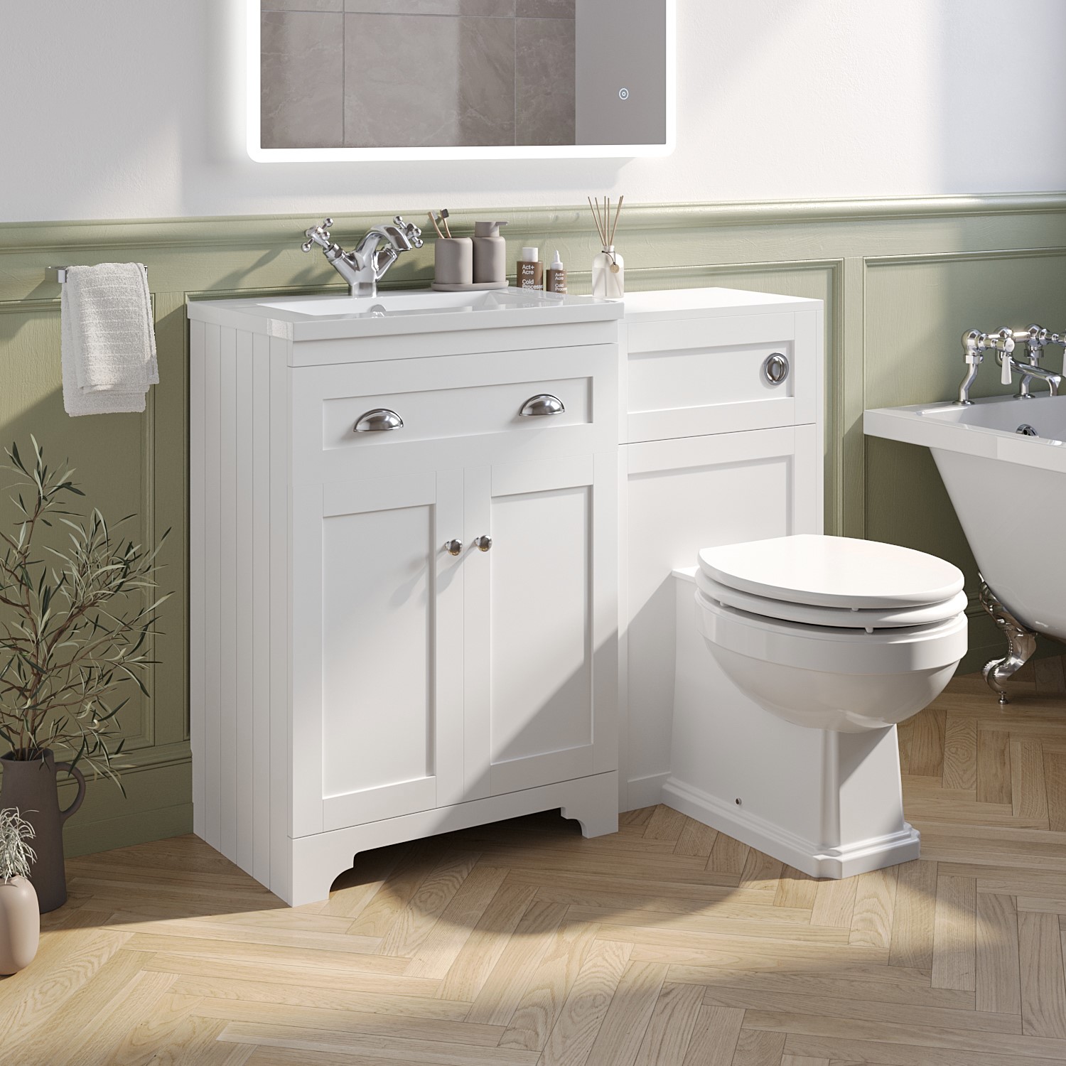 1100mm White Toilet and Sink Unit with Traditional Toilet - Baxenden