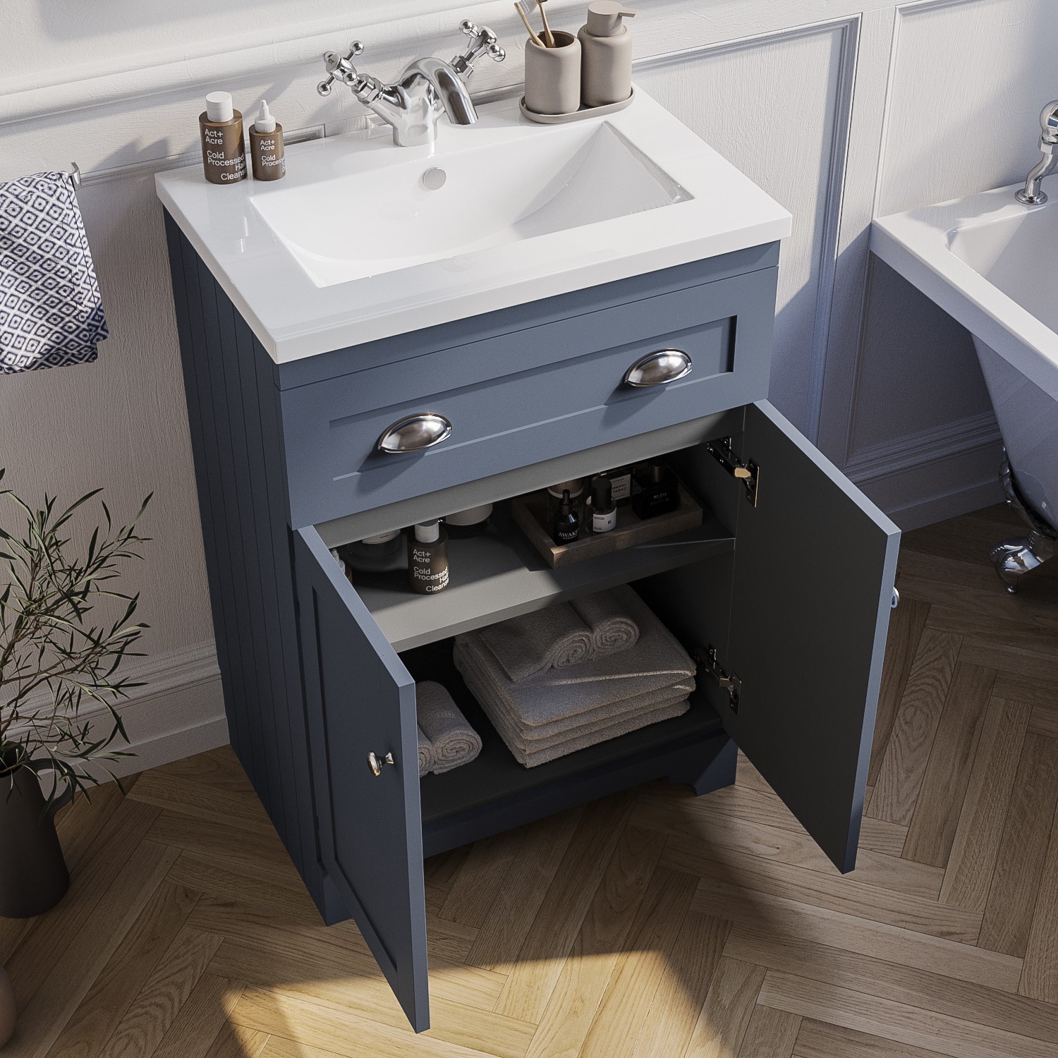 600mm Blue Freestanding Vanity Unit with Basin Baxenden Appliances