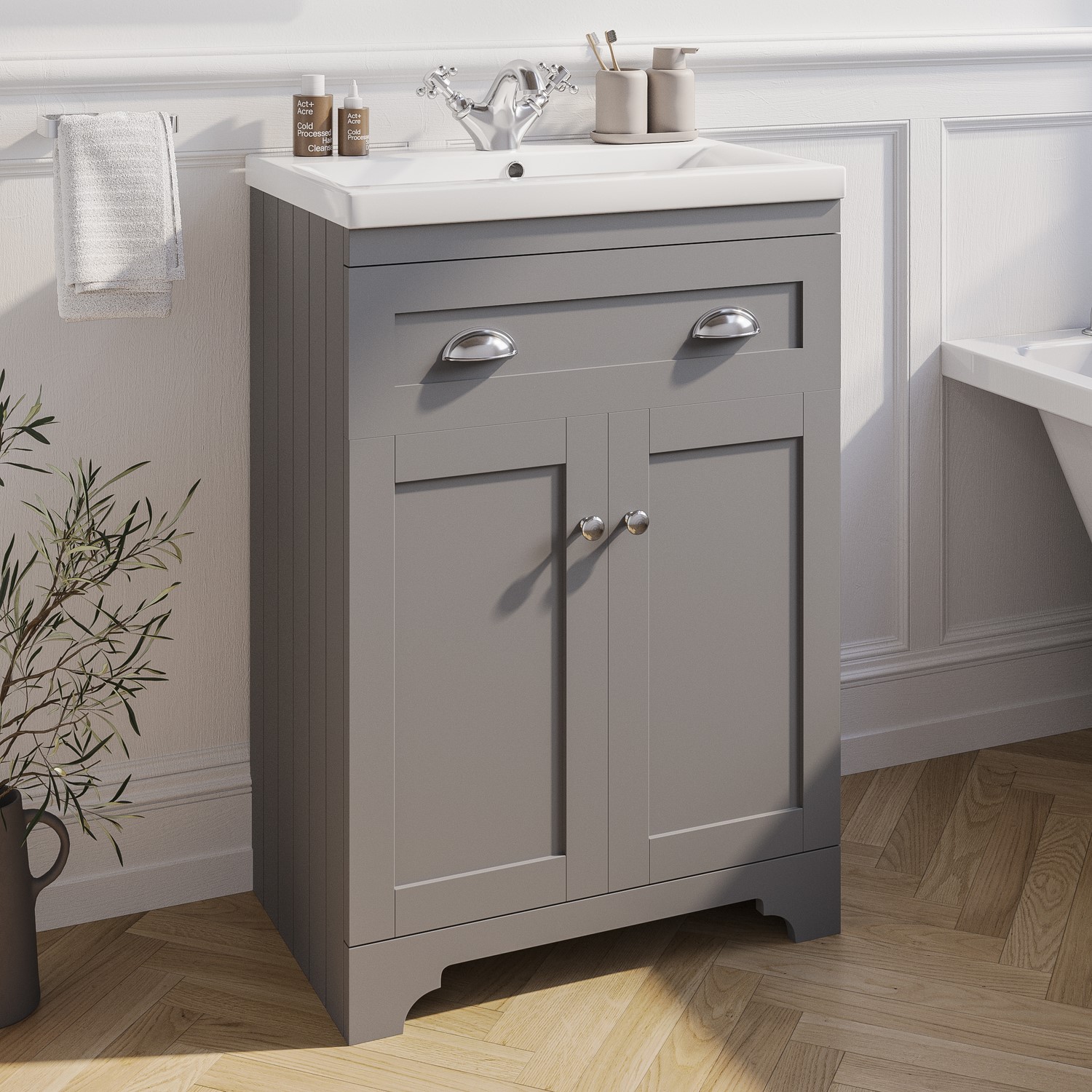 600mm Grey Freestanding Vanity Unit With Basin Baxenden Ebay