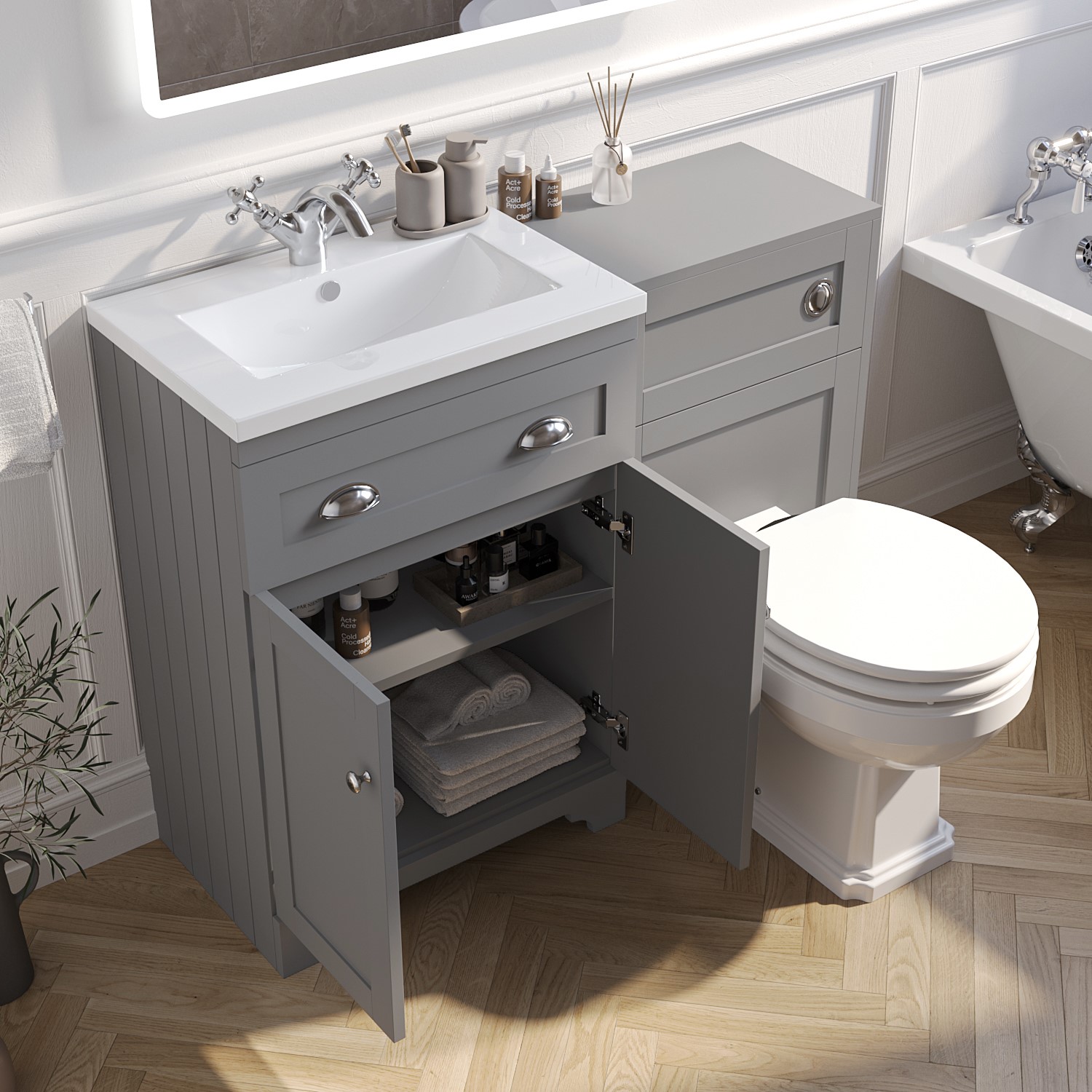 Blue Freestanding Tall Bathroom Cabinet 350mm - Baxenden - Better Bathrooms