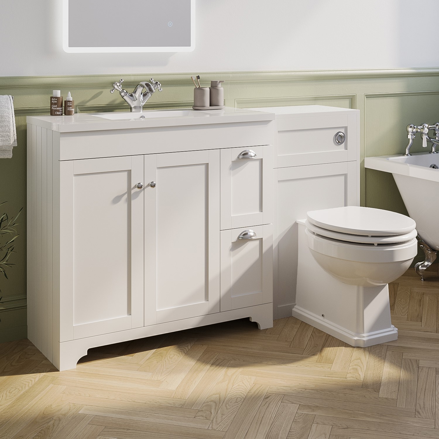 1400mm Toilet and Basin Combination Unit - Traditional Toilet - White - Baxenden