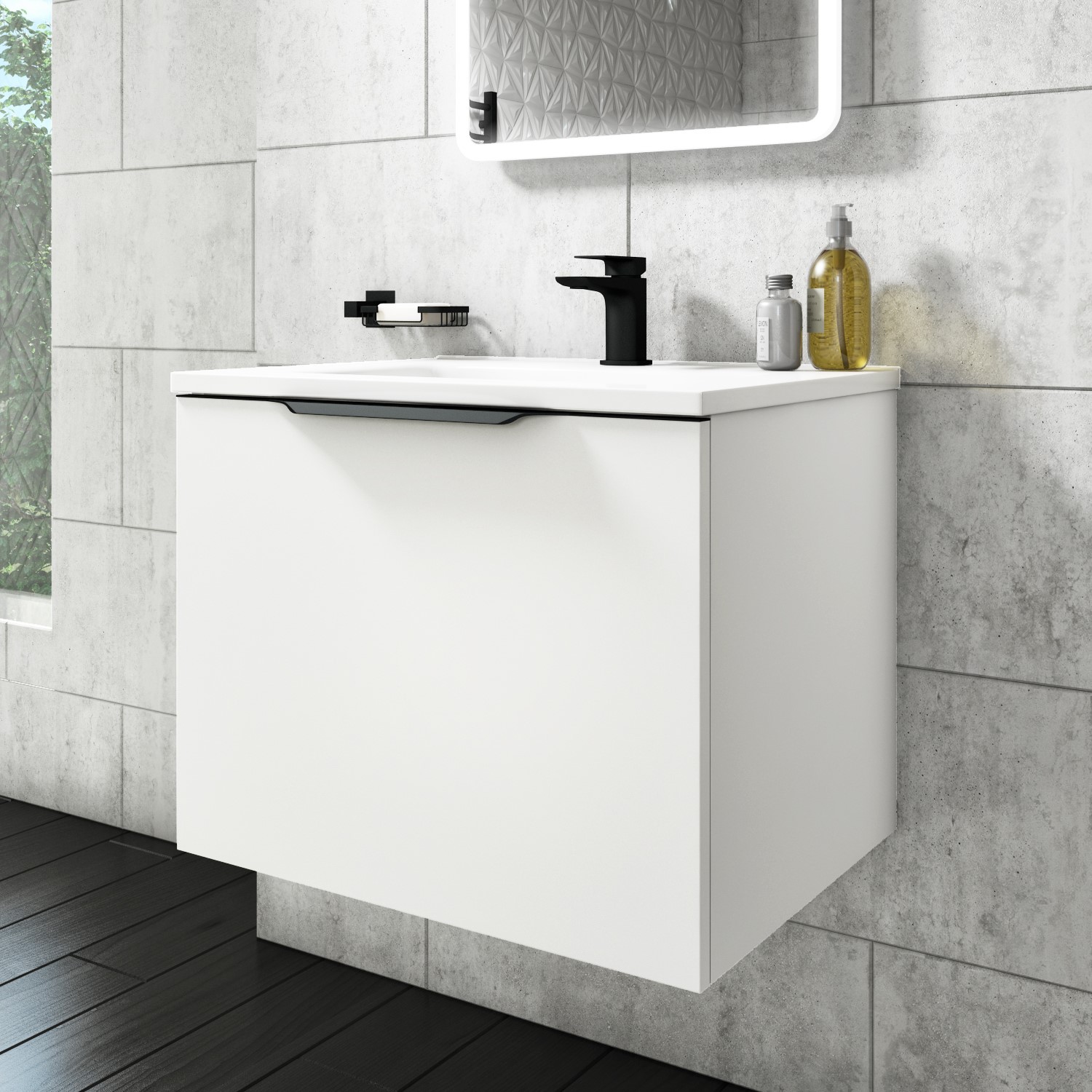 600mm White Wall Hung Vanity Unit with Basin - Sion