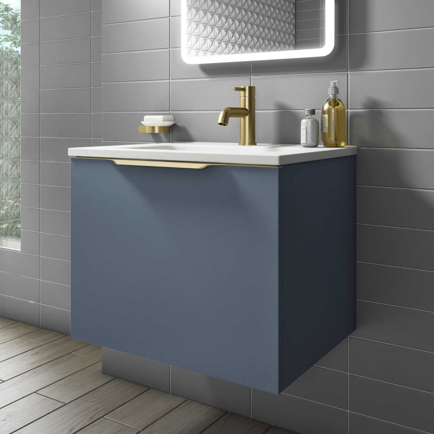 600mm Blue Wall Hung Vanity Unit with Basin - Sion