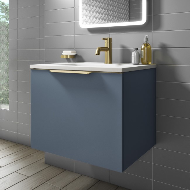 600mm Blue Wall Hung Vanity Unit with Gloss Basin - Sion