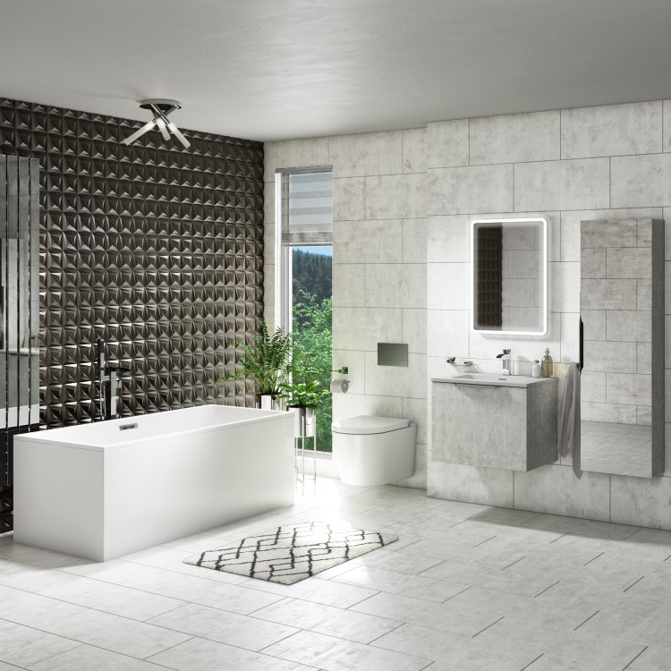 600mm Concrete Effect Wall Hung Vanity Unit with Gloss Basin - Sion