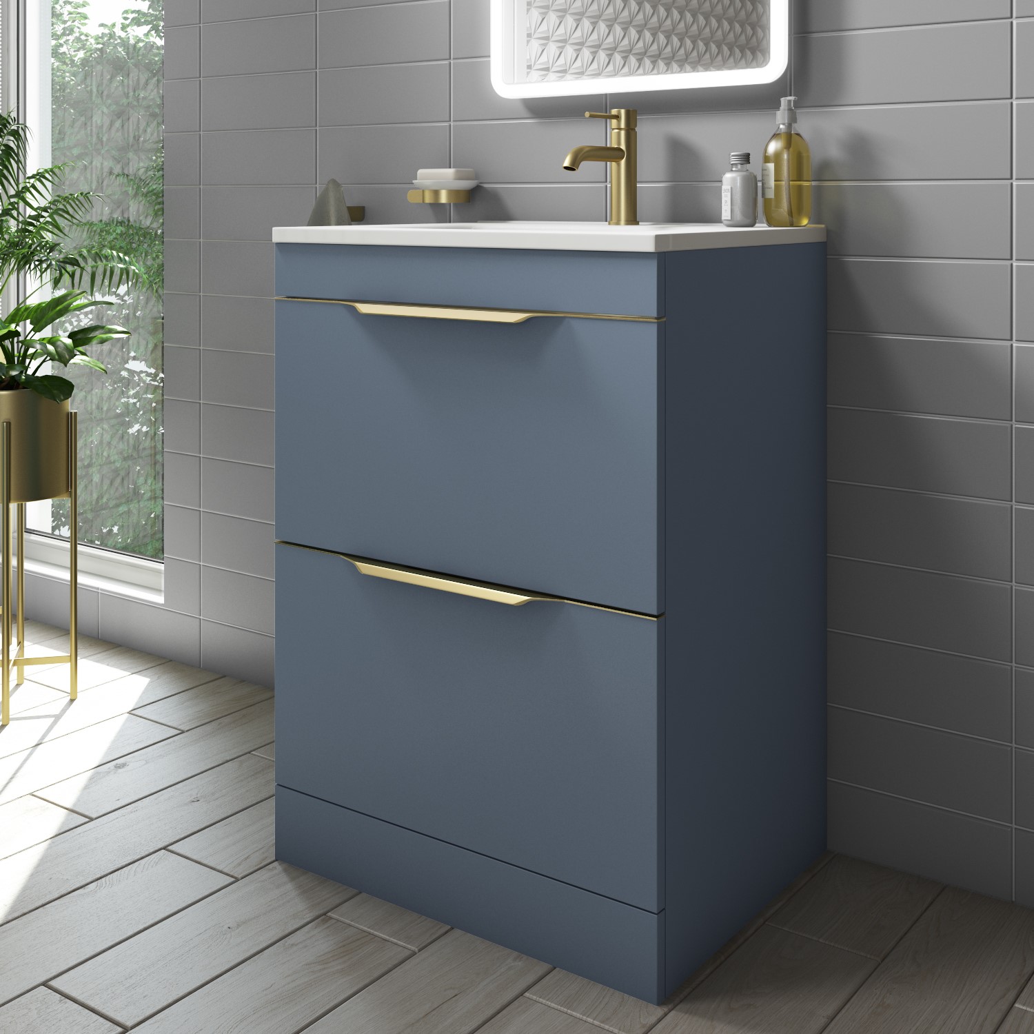 600mm Blue Freestanding Vanity Unit with Basin - Sion