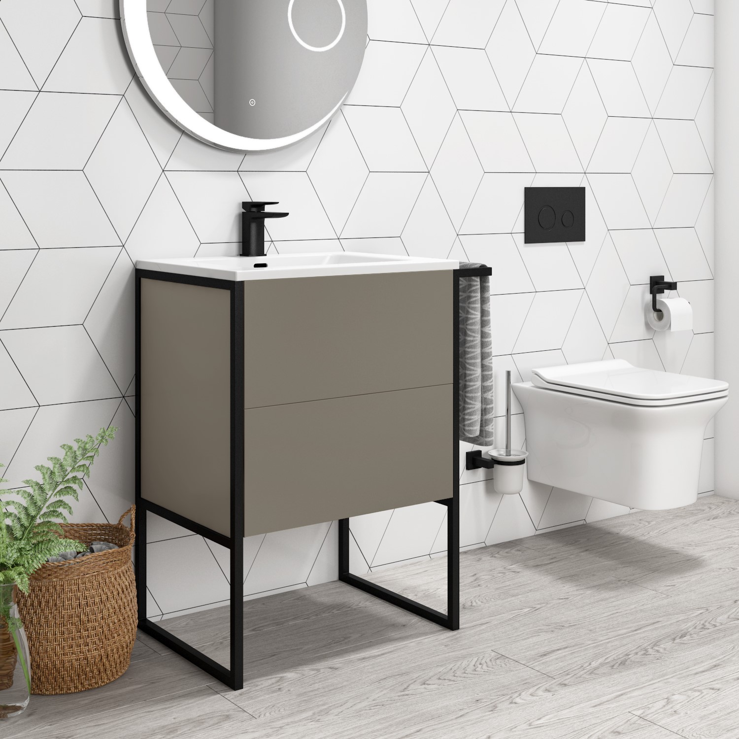 700mm Brown Freestanding Vanity Unit with Basin - Nero