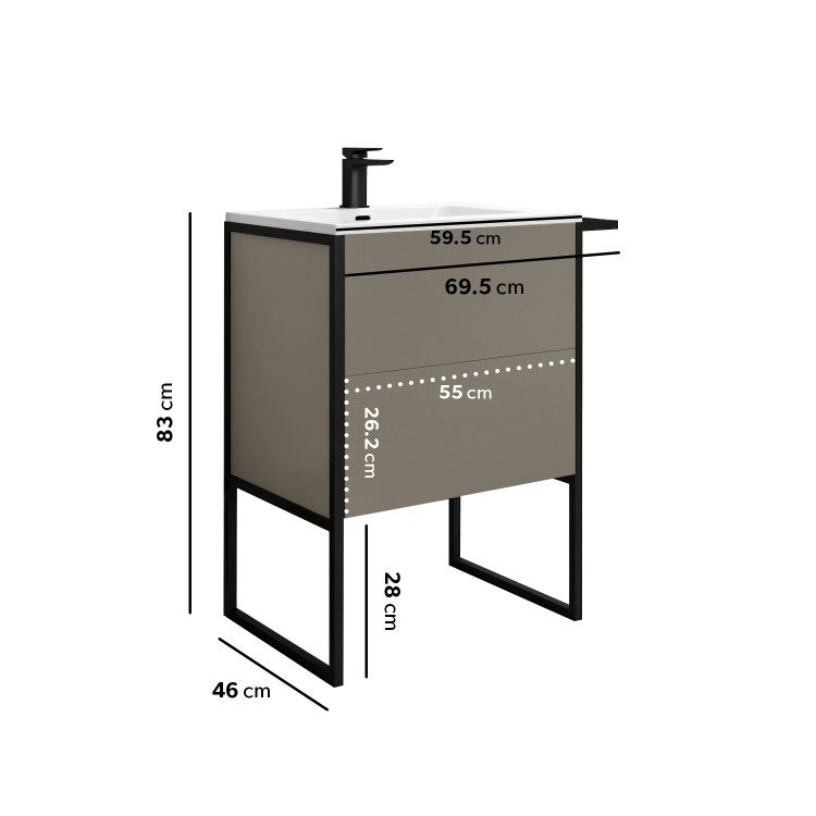 700mm Brown Freestanding Vanity Unit with Basin - Nero
