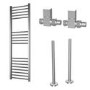 Chrome Towel Radiator 1600 x 500mm with Pipe Kit and Straight Valves - Sahara