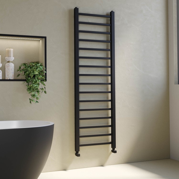 Black Towel Radiator 1600 x 500mm with Pipe Kit and Straight Valves - Sonoran