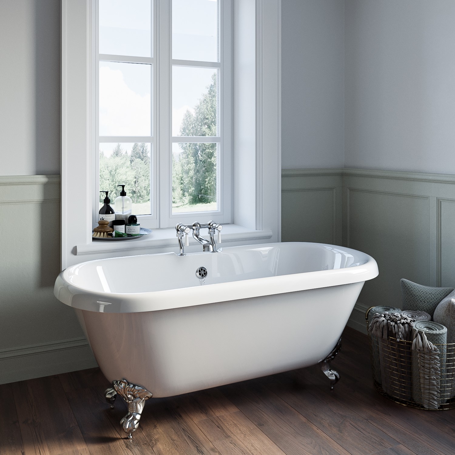 Park Royal Freestanding Double Ended Roll Top Bath With Chrome Feet 1515 X 740Mm BUN/BeBa_25394/76763