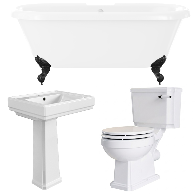 Traditional Black Freestanding Bath Suite with Toilet & Basin - Park Royal