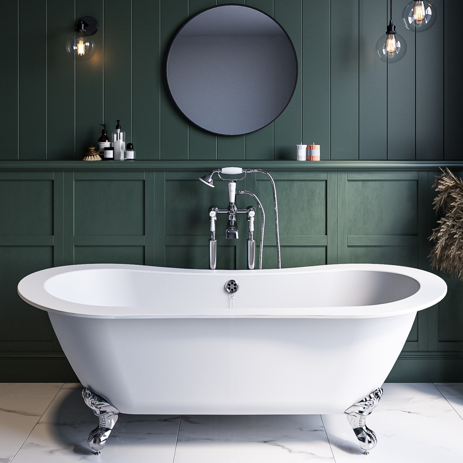 Freestanding Double Ended Bath Matt White with Chrome Feet 1700 x 745mm - Park Royal