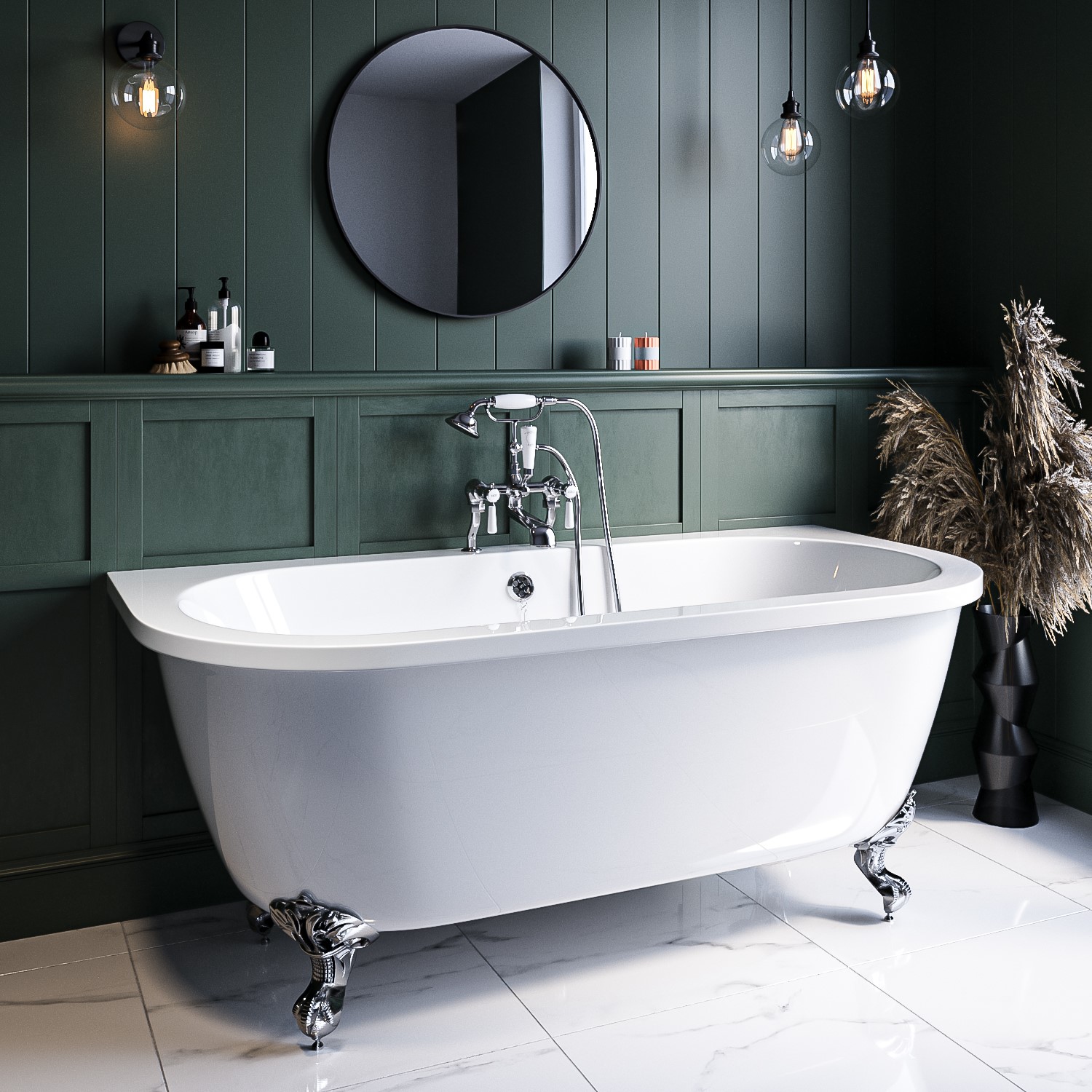 Park Royal Freestanding Double Ended Back To Wall Bath With Chrome Feet 1700 X 745Mm BUN/BeBa_25408/76774