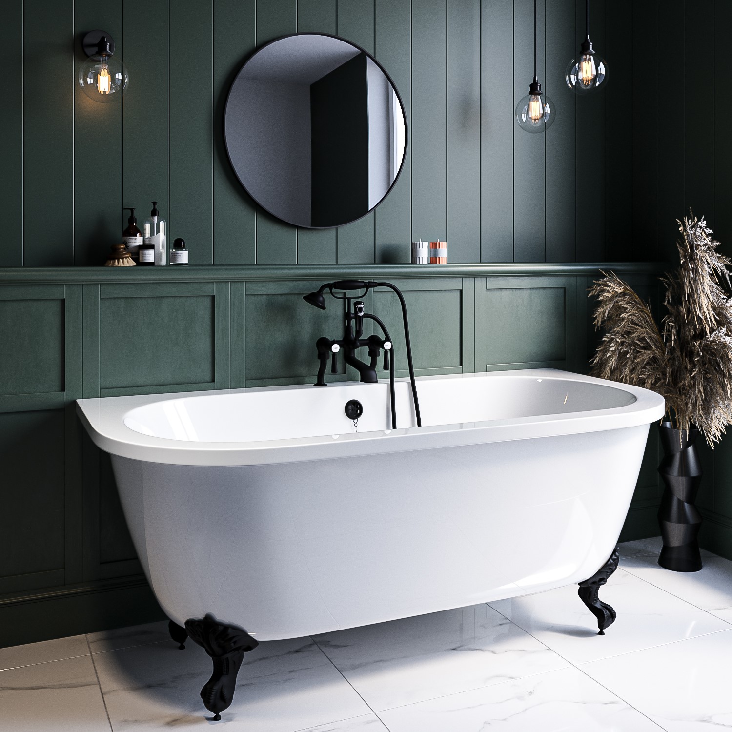 Freestanding Double Ended Back to Wall Bath with Black Feet - 1700 x 745mm - Park Royal