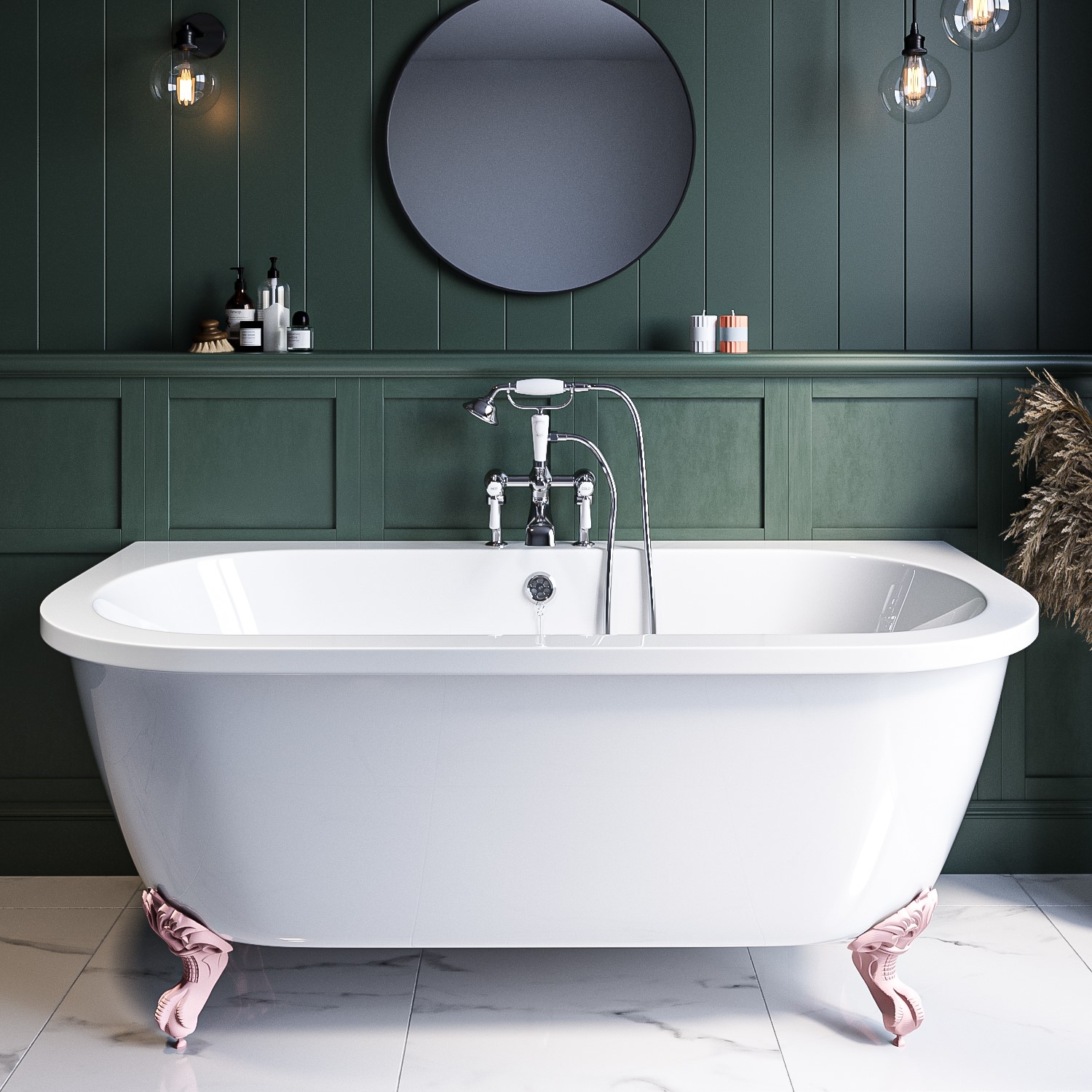 Freestanding Double Ended Back to Wall Bath with Pink Feet 1700 x 745mm - Park Royal