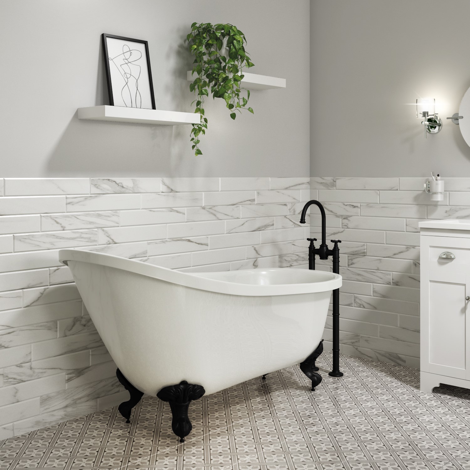 Lunar Traditional Freestanding Slipper Bath with Matt Lunar Traditional Freestanding Slipper Bath with Matt