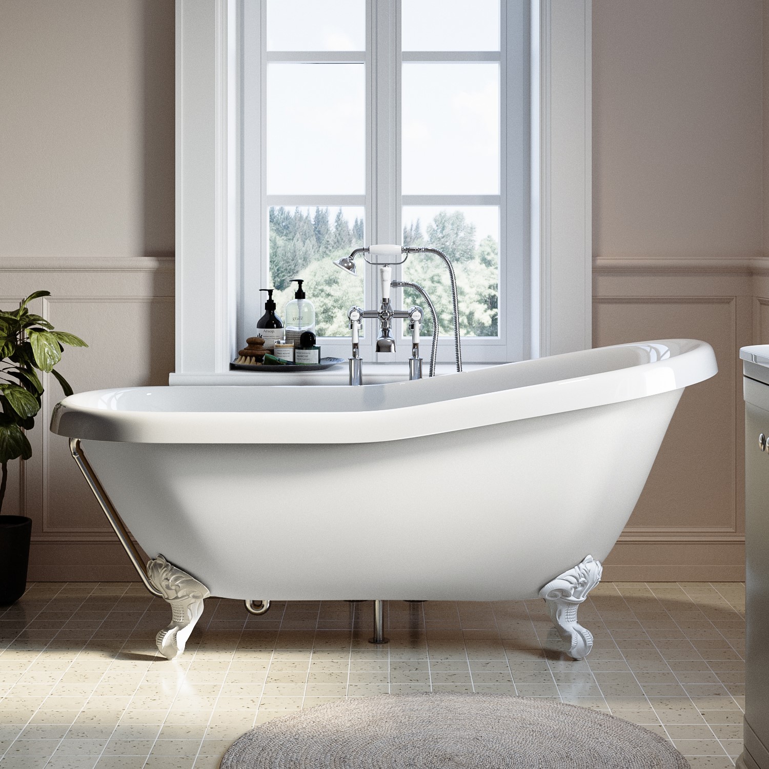 Freestanding Single Ended Roll Top Slipper Bath Feet 1555 x 725mm