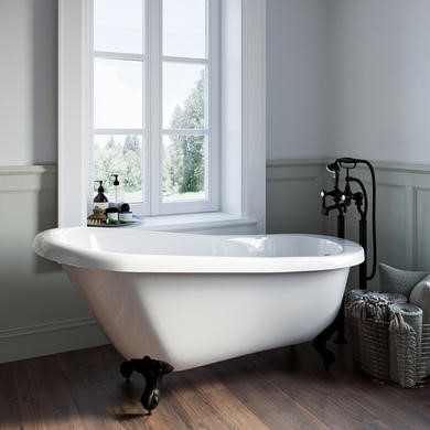 Freestanding Single Ended Roll Top Slipper Bath with Black Feet 1700 x 710mm - Park Royal