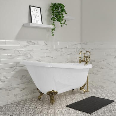 Freestanding Single Ended Roll Top Slipper Bath with Brushed Brass Feet 1700 x 710mm - Park Royal