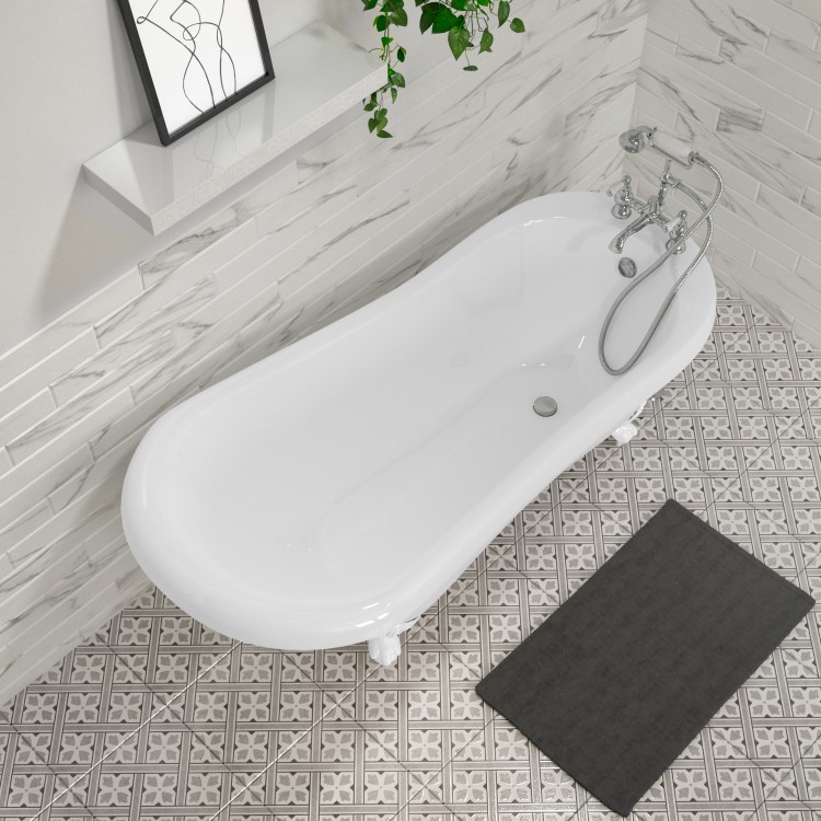 Freestanding Single Ended Roll Top Slipper Bath with White Feet 1700 x 710mm - Park Royal