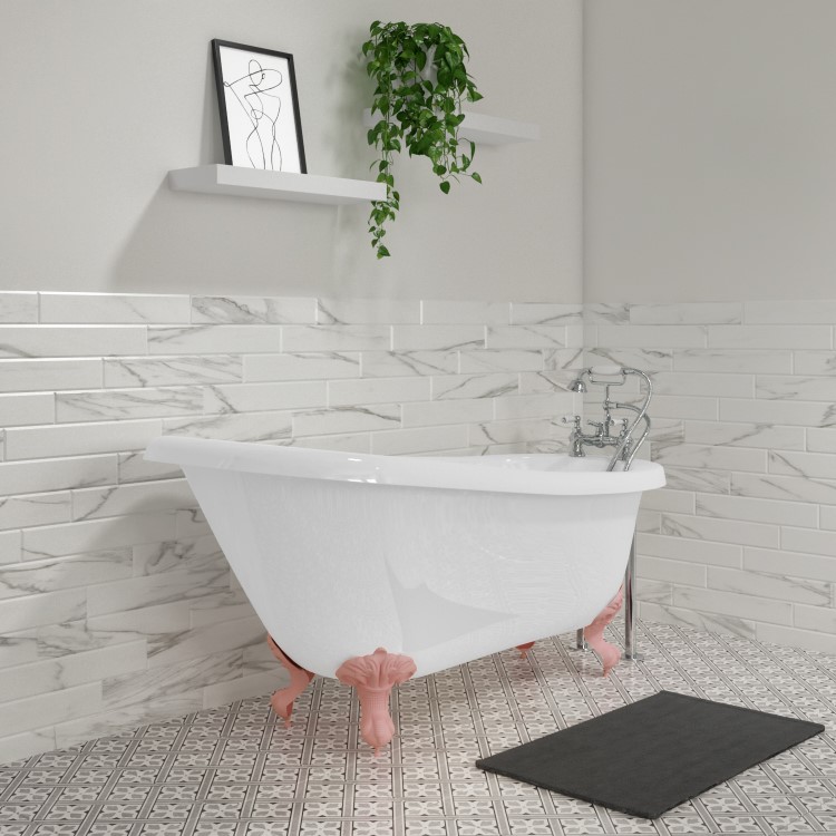 Freestanding Single Ended Roll Top Slipper Bath with Pink Feet 1700 x 710mm - Park Royal