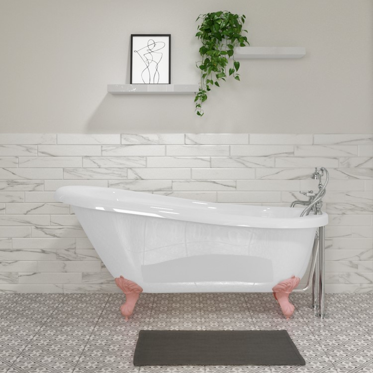 Freestanding Single Ended Roll Top Slipper Bath with Pink Feet 1700 x 710mm - Park Royal