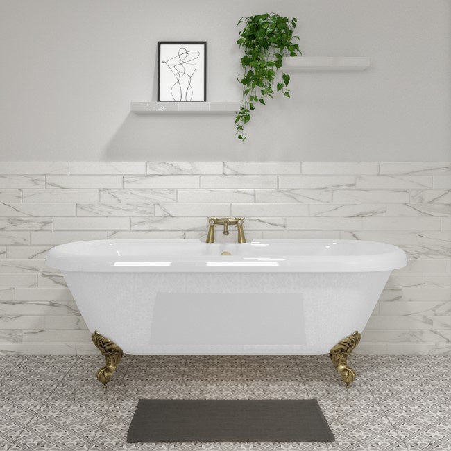 Freestanding Double Ended Roll Top Bath with Brushed Brass Feet 1795 x 785mm - Park Royal