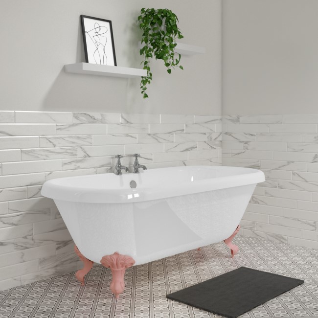 Freestanding Double Ended Roll Top Bath with Pink Feet 1795 x 785mm - Park Royal